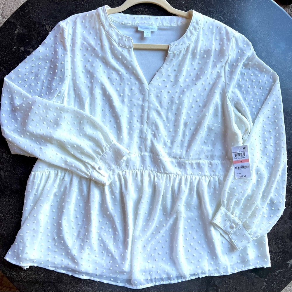 Charter Club Bright Outlook Swiss Dot Blouse NWT - Size 1X/2X